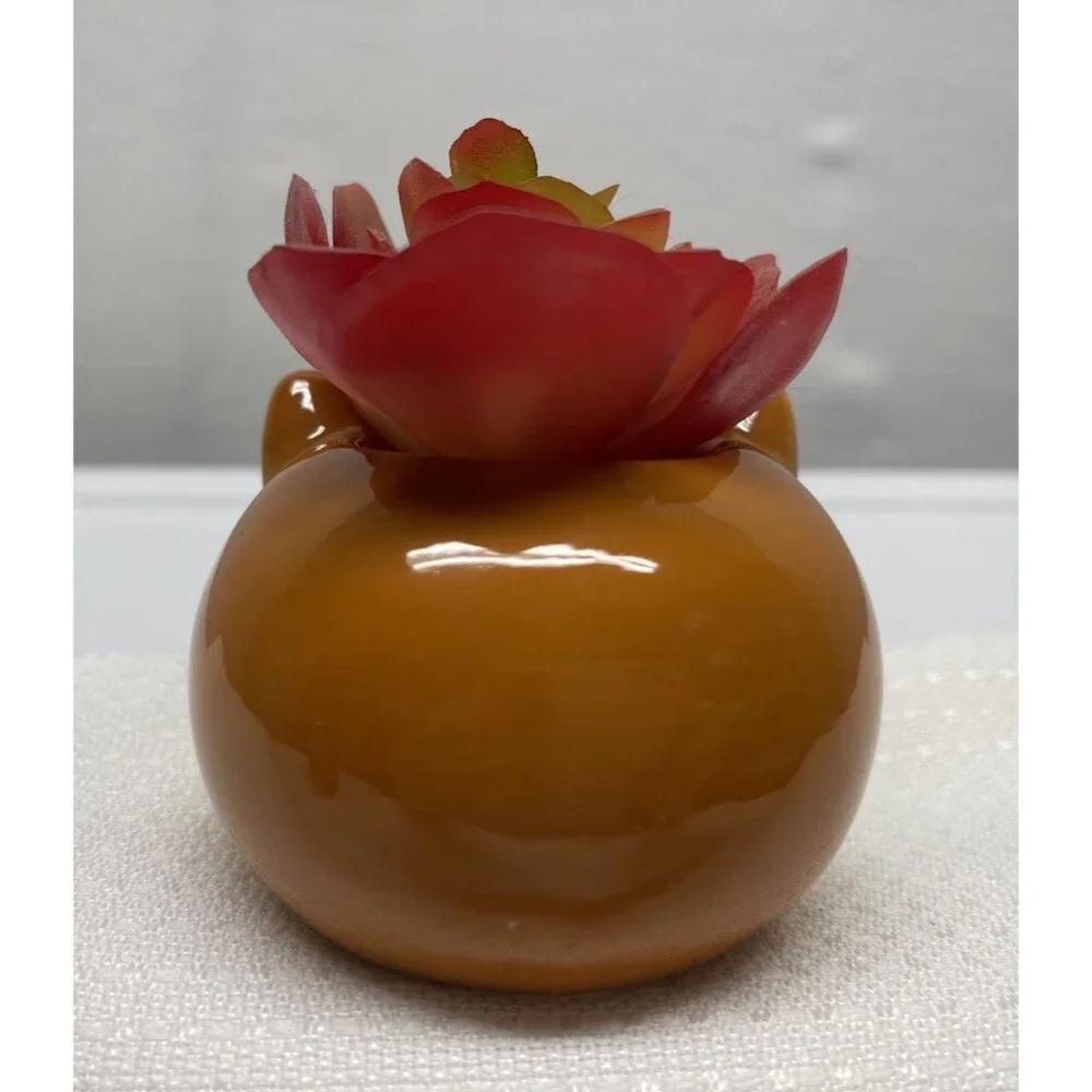 Fox Head Faux Succulent Plant Figural Small Ceramic Vase Home Decor 3.5